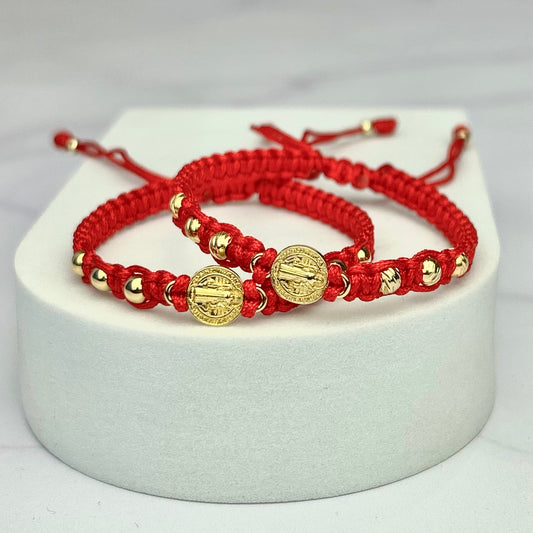 Combo: Pulsera Tejida Hrj San Benito Balin Italy y Liso OL18K RJ