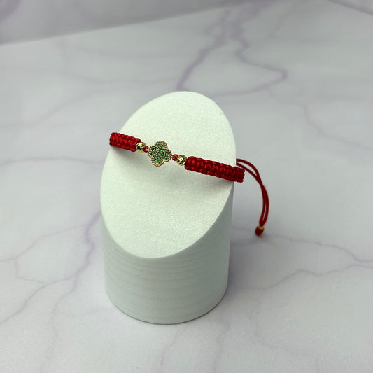 Pulsera Tejida HRJ Trebol Circón Verde y Balin Italy Oro Laminado 18k RJ