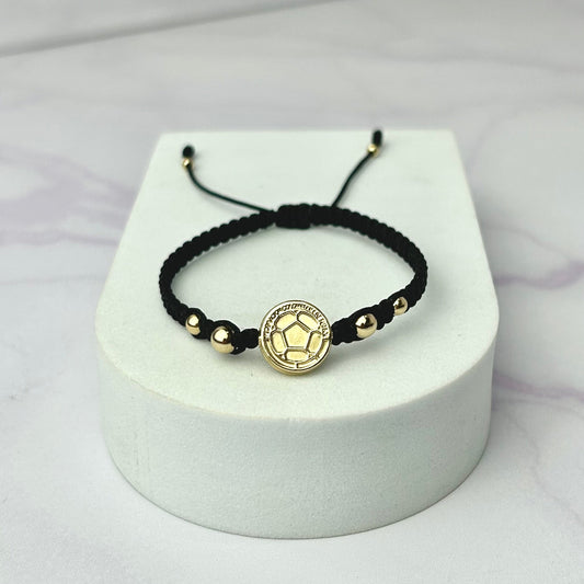 Pulsera Tejida Balin Liso Entrelazado con HRJ Selección Oro Laminado 18 k NG