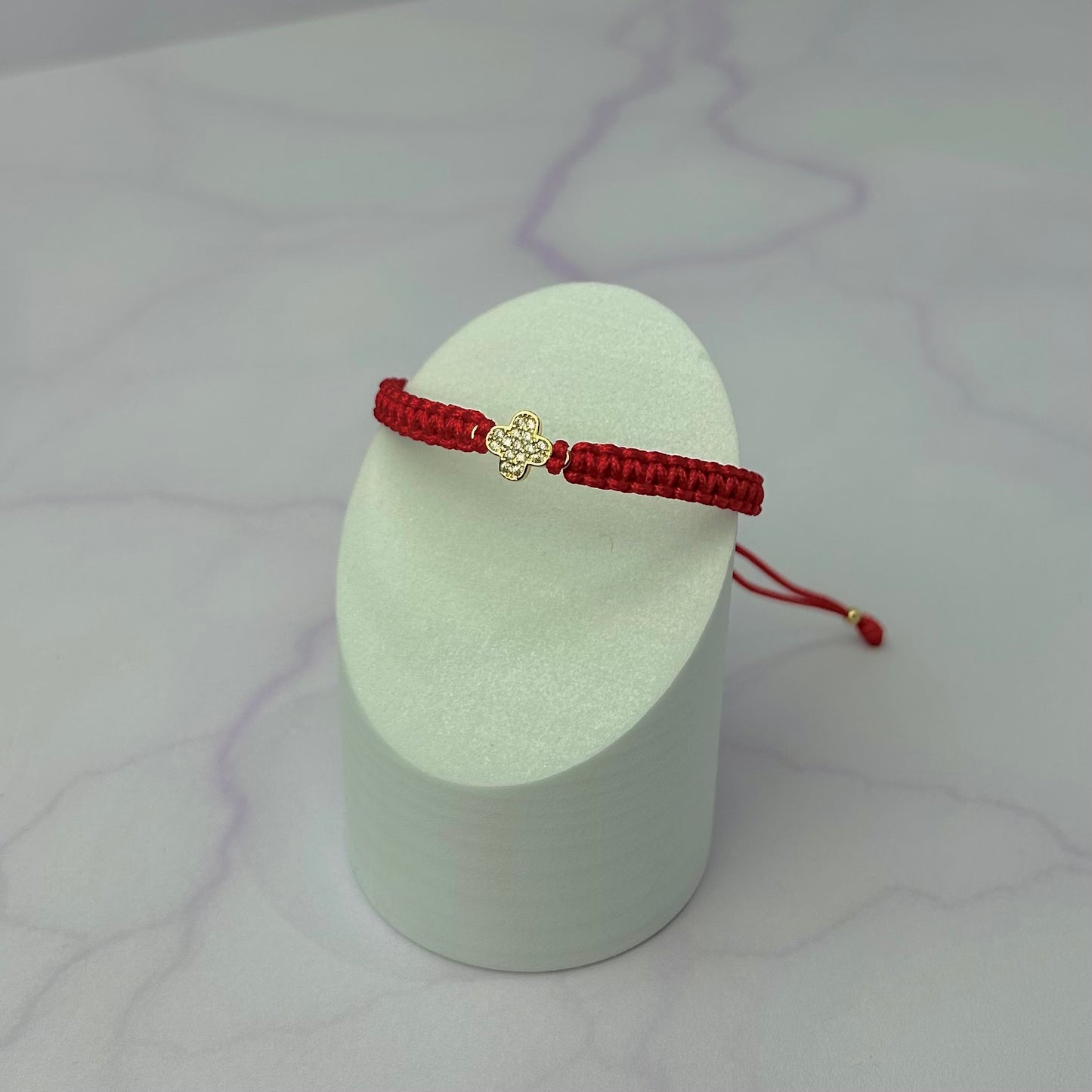 Pulsera Tejida con HRJ Trebol circón Cristal Oro Laminado 18 K RJ