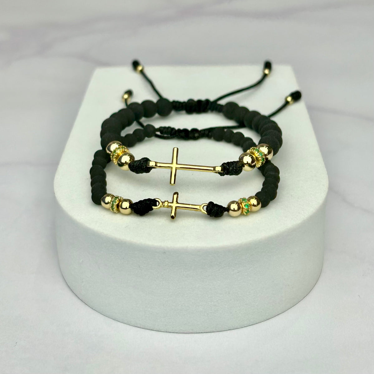 Combo: Pulseras Full Balin Liso, Neopreno con HRJ Crucifijo y Rondeles OL18K Negro