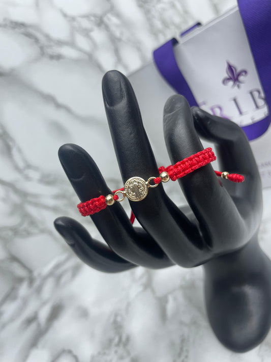 Pulsera Tejida Bebe, Herraje San Benito Balin Liso Oro Laminado 18 K RJ