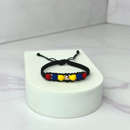 Pulsera Tricolor Balin Liso Rosa y Neopreno Tejido Barra Oro Laminado 18 K NG