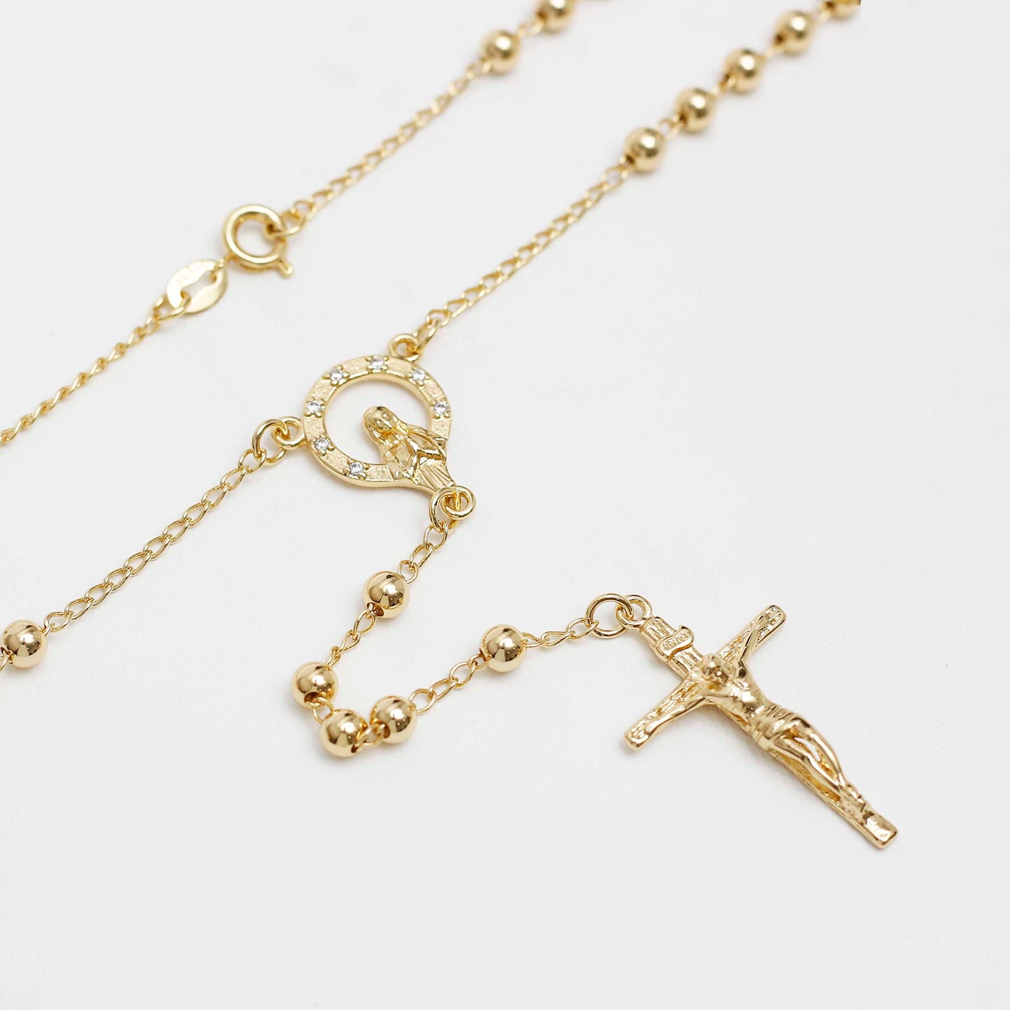 Rosario Crucero Virgen con circones Cristal, Crucifijo Remarcado Balin 3 mm 65 cm