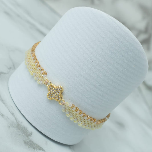 Pulsera Full Miyuki con Hrj Clover Tornasol Oro Laminado 18K BL