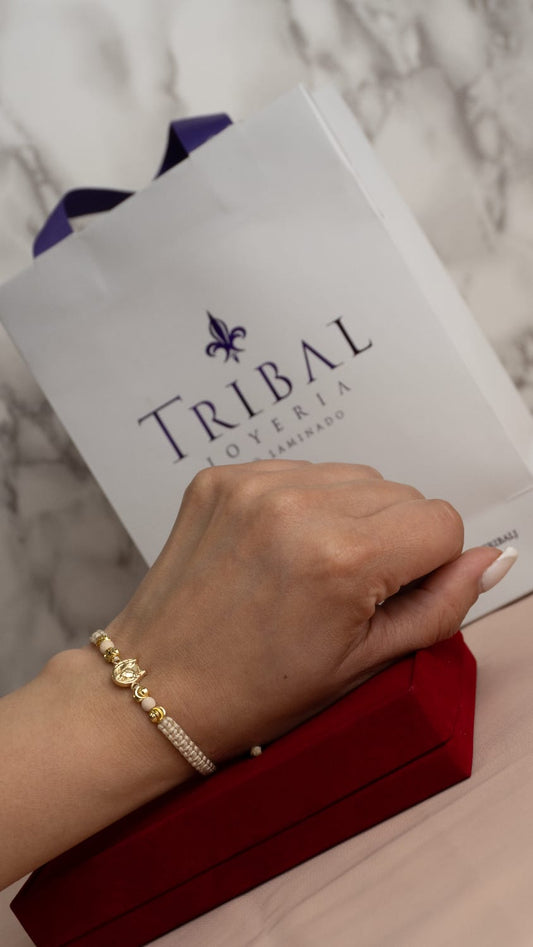 Pulsera Tejida Balin Italiano, Neopreno y Hrj Herradura pqñ Oro Laminado 18K BG