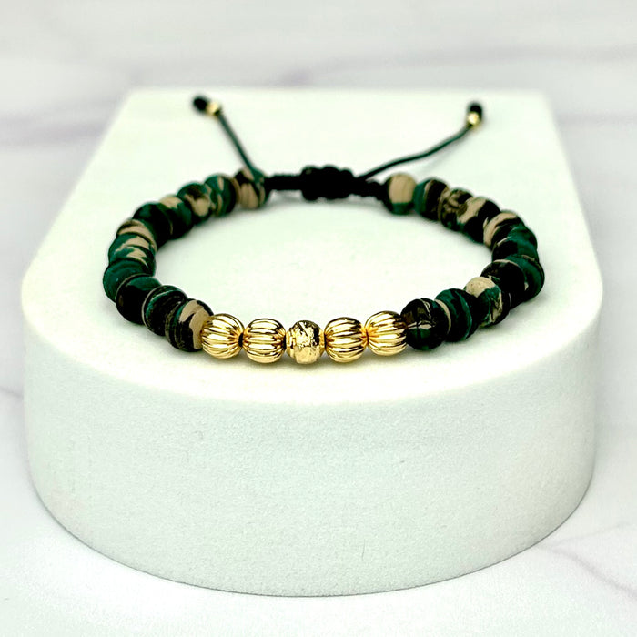 Pulsera Full Balin Camuflado Verde Neopreno Ranurado, Balin Frances, Diamantado OL 18K NG