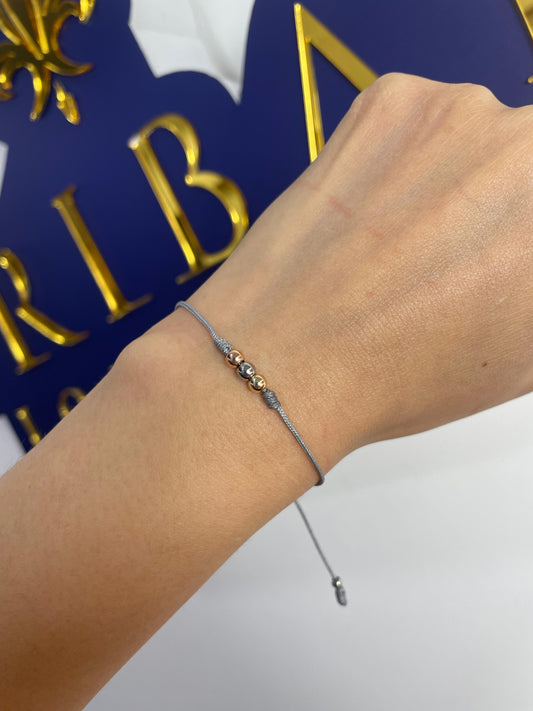 Pulsera 3 Oros Especial en Hilo Oro Laminado 18 K Gris