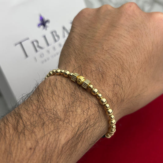 Pulsera Full Balin Liso, Diamantado con Herraje Nexus cristal Oro Laminado 18 K NG