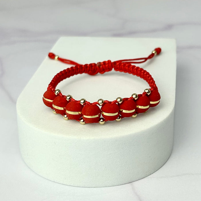 Pulsera Tejido 3 Carriles Balin Neopreno 1 línea y Balin Liso Oro Laminado 18 K RJ