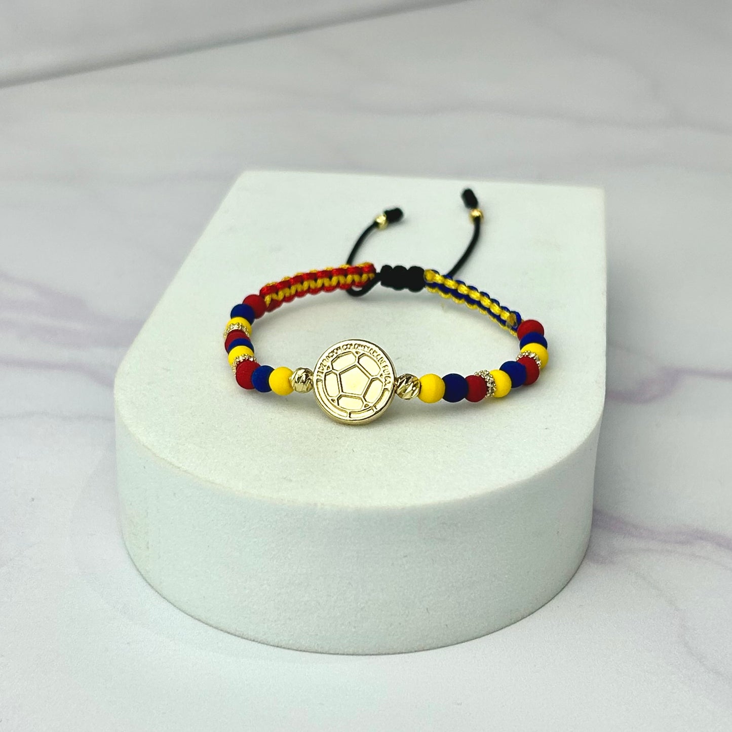 Pulsera Tejida Tricolor Balin Neopreno, Italy, Rondel Circon Cristal Con HRJ Selección Oro Laminado 18 k