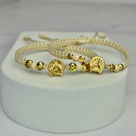 Combo: Pulseras Tejidas Balin Italiano, Neopreno con HRJ Herradura OL18K Beige
