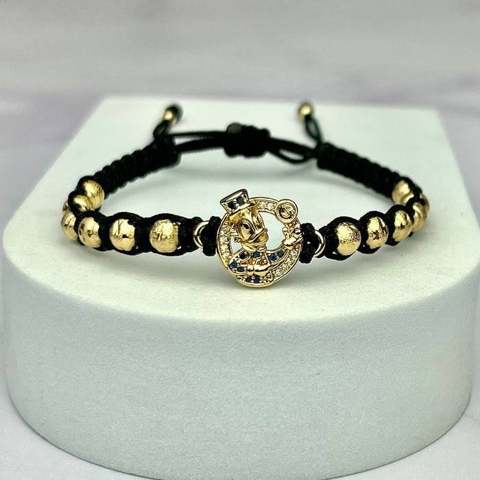 Pulsera Tejida Herraje Tío Rico Balín Diamantado Negra