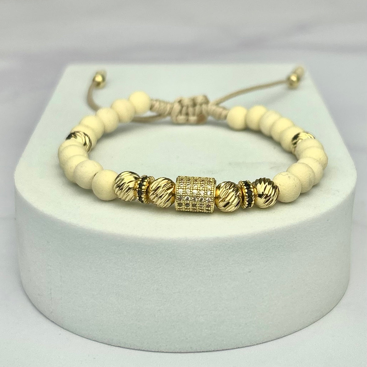 Pulsera Full Balin Italy, Neopreno, Barril Circon Cristal OL18K Beige