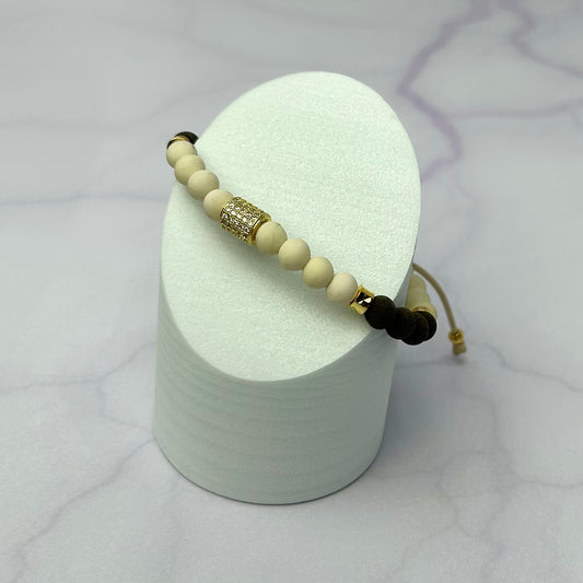 Pulsera Neopreno con HRJ Tubo Circones y Barril Tallado Oro Laminado 18 K
