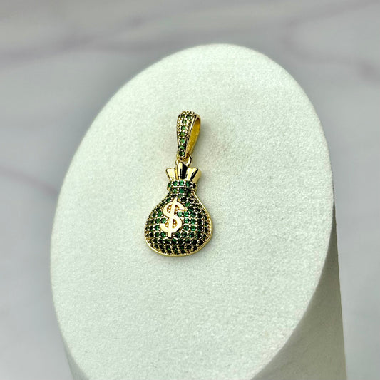 Dije Bolsa de Dinero Circones Verdes 18 mm x 12 mm