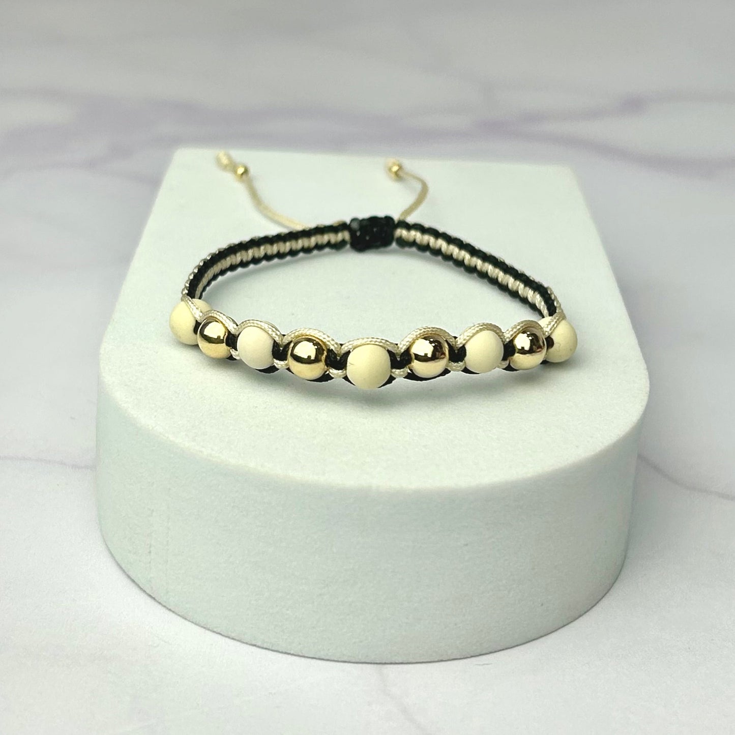 Pulsera Tejido Especial Balin Neopreno y Liso Dorado Recubierto Oro Laminado 18 K BG Y NG