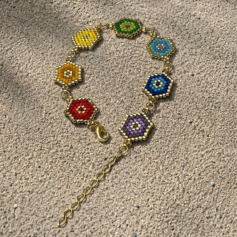 Pulsera Miyuki 7 Chacras Rombos Multicolor con extensor