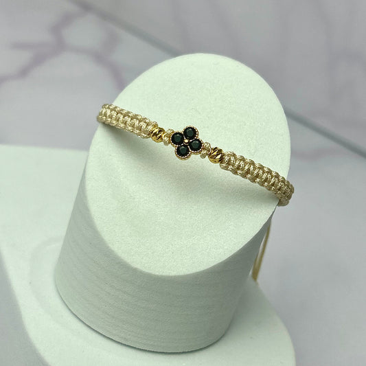 Pulsera Tejida Hrj tipo Van Cleff 4 piedras circon negro Oro Laminado 18 k BG