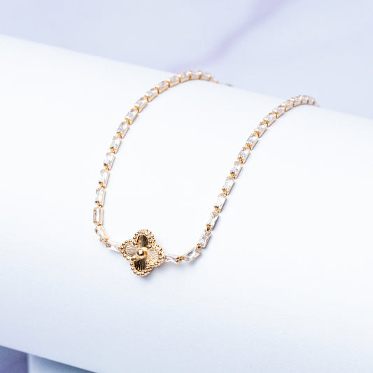 Pulsera Tipo Tennis Baguette Centro Tipo Van Cleff Circones Cristal 18 cm