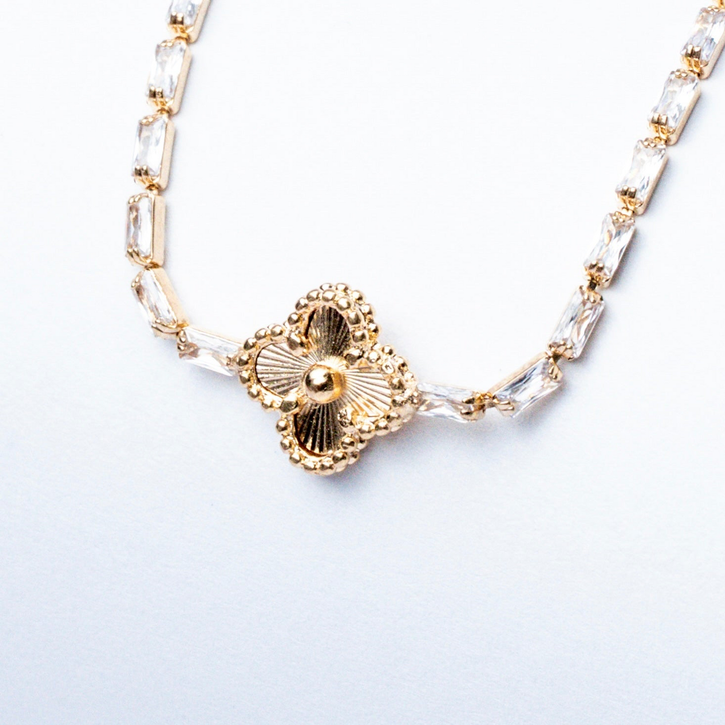 Pulsera Tipo Tennis Baguette Centro Tipo Van Cleff Circones Cristal 18 cm