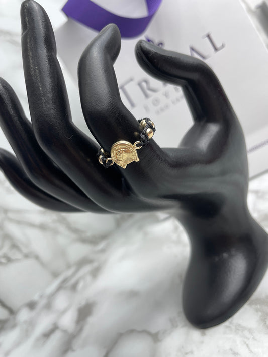 Anillo Tejido Balin con Herraje Herradura Laminado 18 k NG