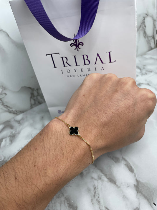 Pulsera Eslabones 2MM*18CM Con HRJ Tipo Van Cleff Negro, más extensor