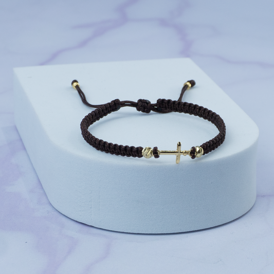 Pulsera Tejida Con HRJ Cruz Balin Italy Oro Laminado 18K CF