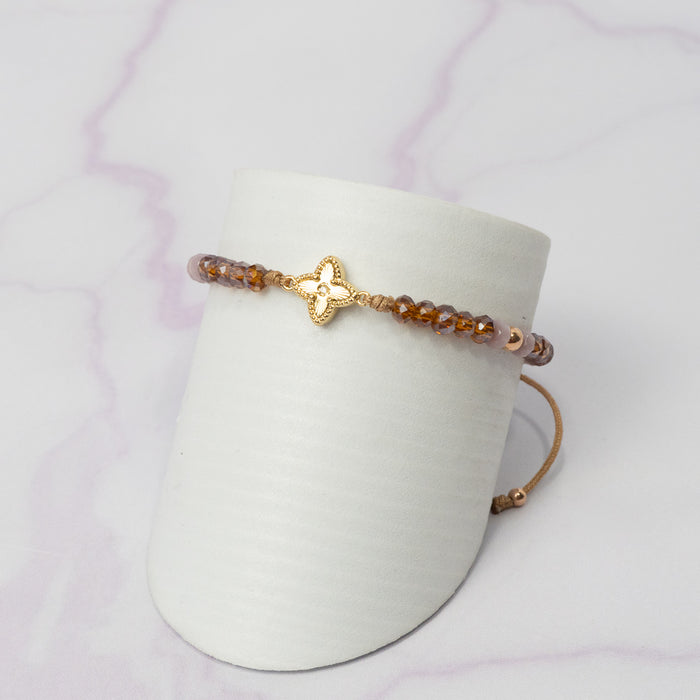 Pulsera Murano Purpura, Ocre con HRJ Lottus, con Balin Rosa Oro Laminado 18 K