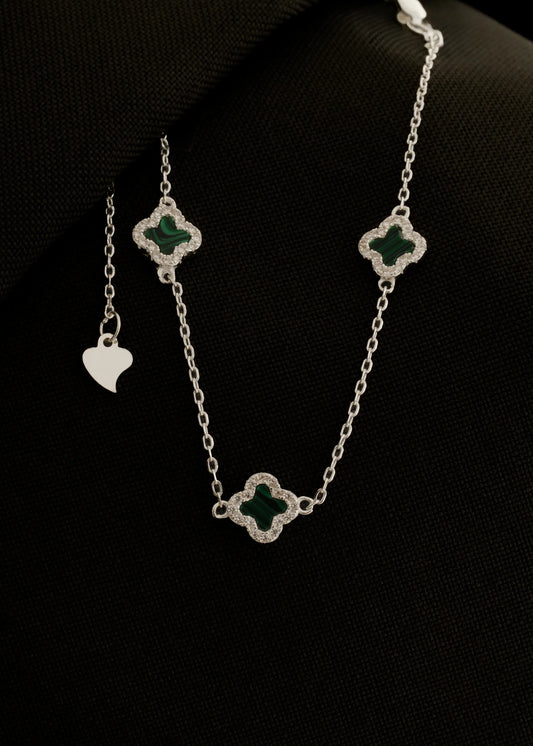 Pulsera Clover Malaquita 0.7 mm 15 cm Plata 925