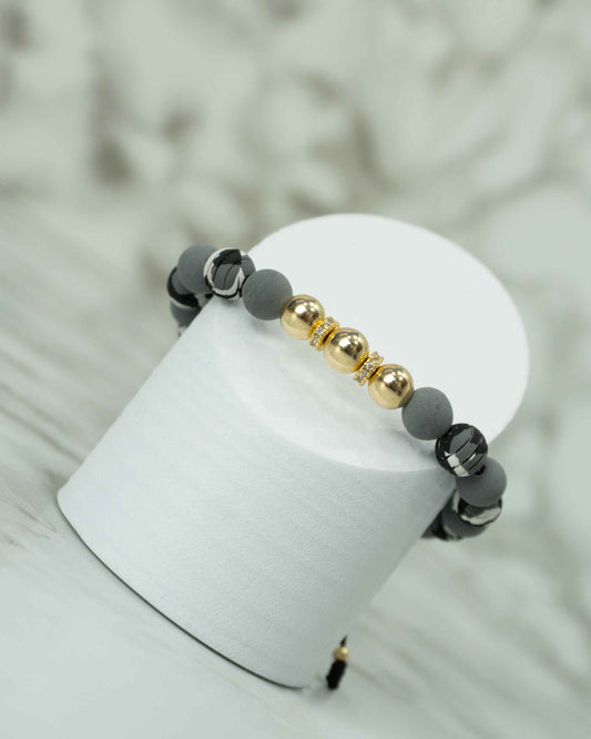 Pulsera Full Balin Neopreno Camuflado, Liso y Rondel Circón Cristal Oro Laminado 18K Ng