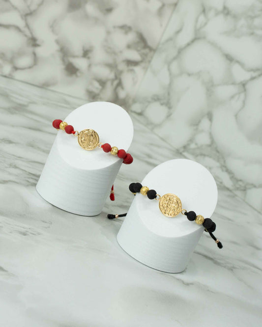 Pulsera Full Balin Neopreno Ranurado, Liso y Balin Diamantado HRJ San Benito Remarcado Oro Laminado 18K NG