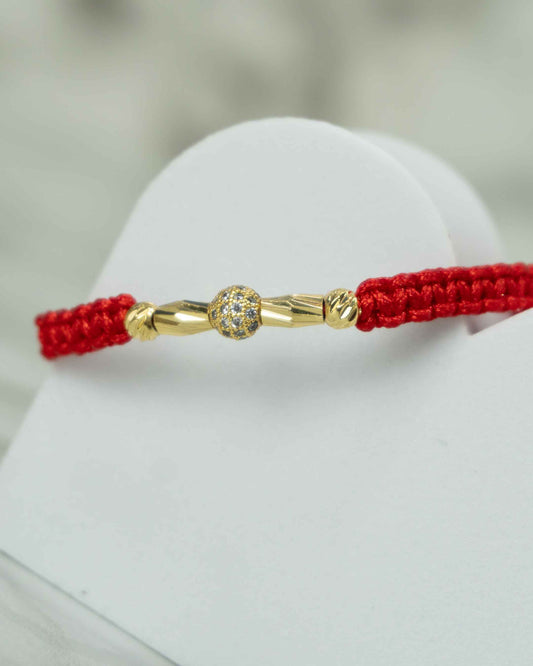 Pulsera Tejida Canutillo y Balin Italy, con Bola de fuego circones Cristal Oro Laminado 18 K RJ