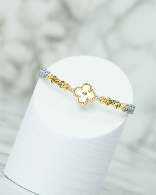 Pulsera Tejida Balin Italy, Hrj Clover Sol Esfera con Rondel Circón Vr Oro Laminado 18K GR
