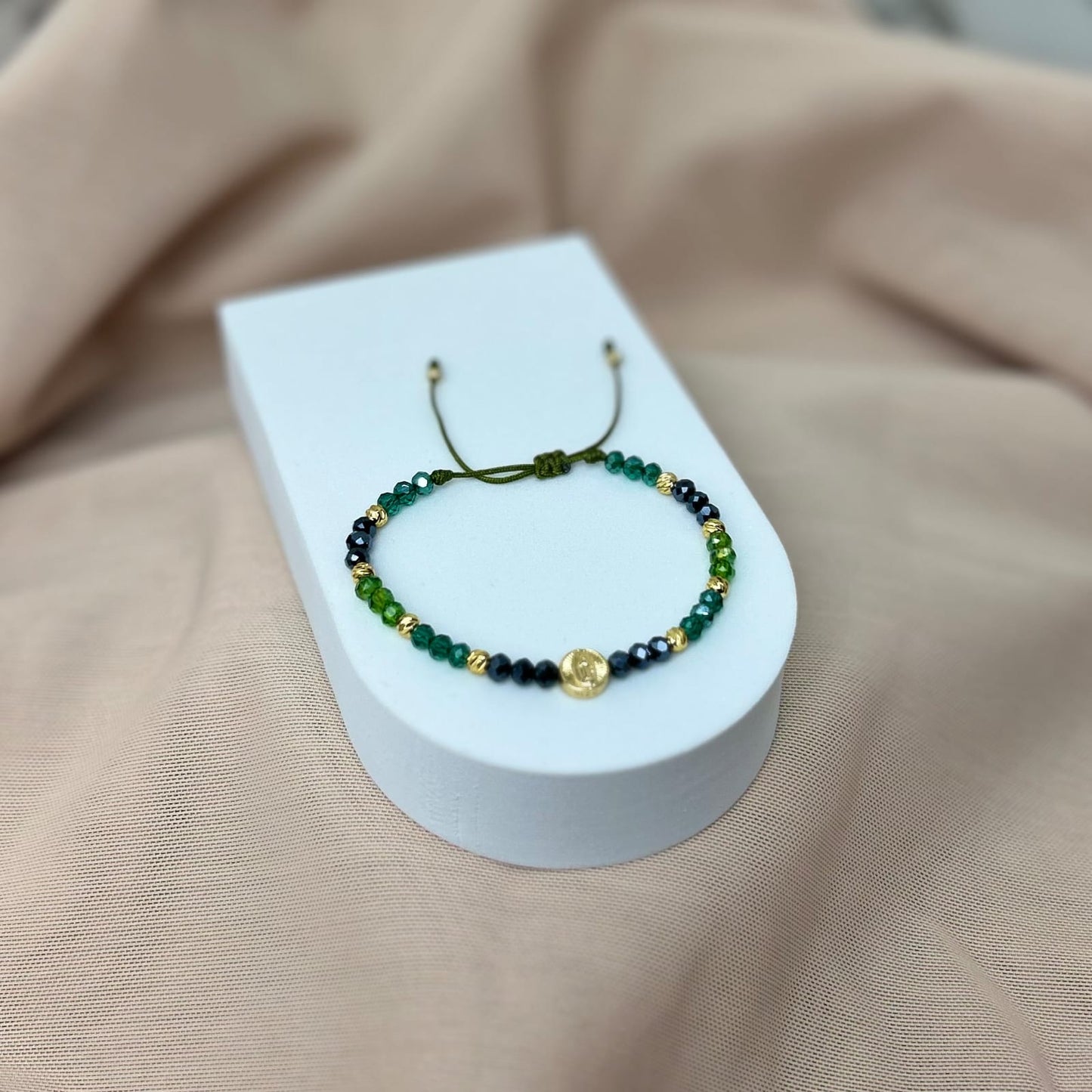 Pulsera Murano Azules y Verdes con HRJ Rosa de Guadalupe con Balin Italy Oro Laminado 18 k