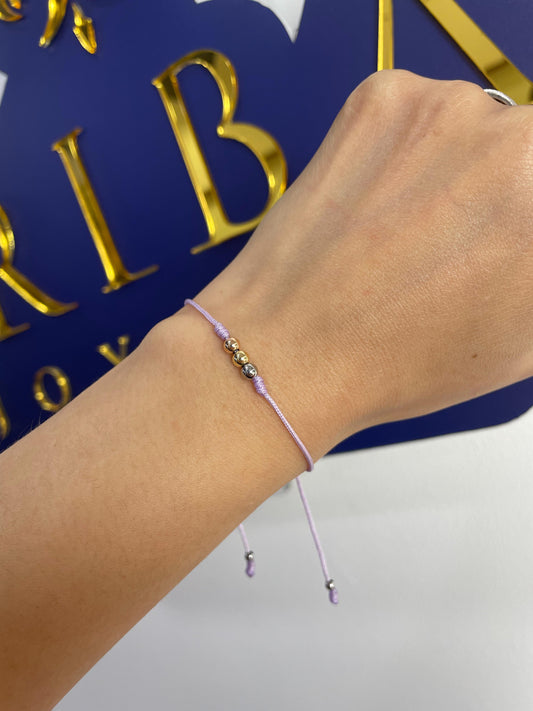 Pulsera 3 Oros Especial en Hilo Oro Laminado 18 K Lila