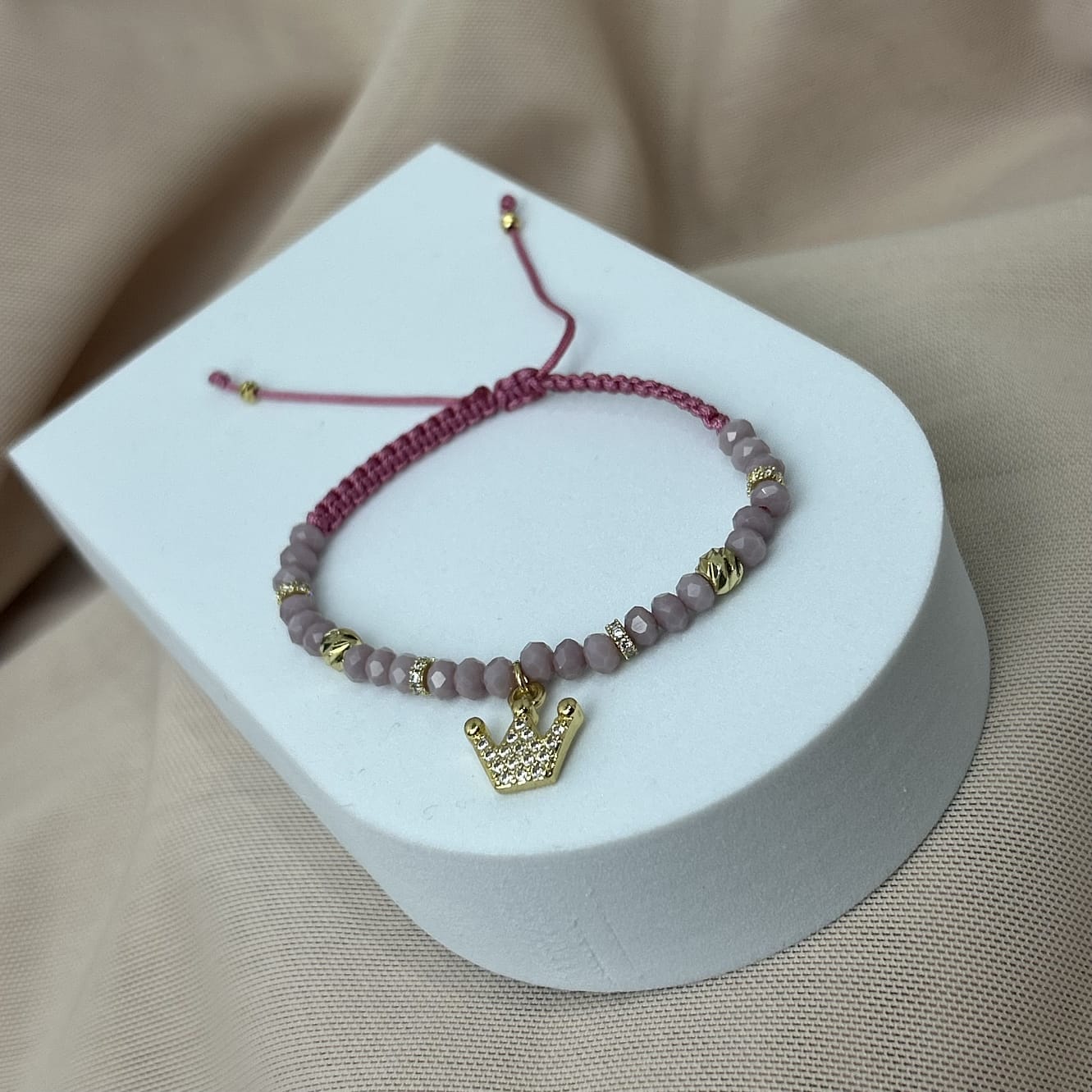Pulsera Murano Purpura con Corona Balines y Rondel Cristal Oro Laminado 18K