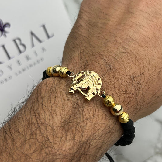 Pulsera Full Balin Mixto Neopreno y BLD con Herraje Herradura Grande Oro Laminado 18 k NG